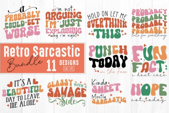 Retro Sarcastic Bundle: 11 Graphics for Crafts & Marketing